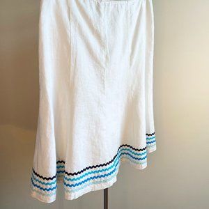 Sigrid Olsen White Linen Skirt with Blue Detail, Perfect Condition